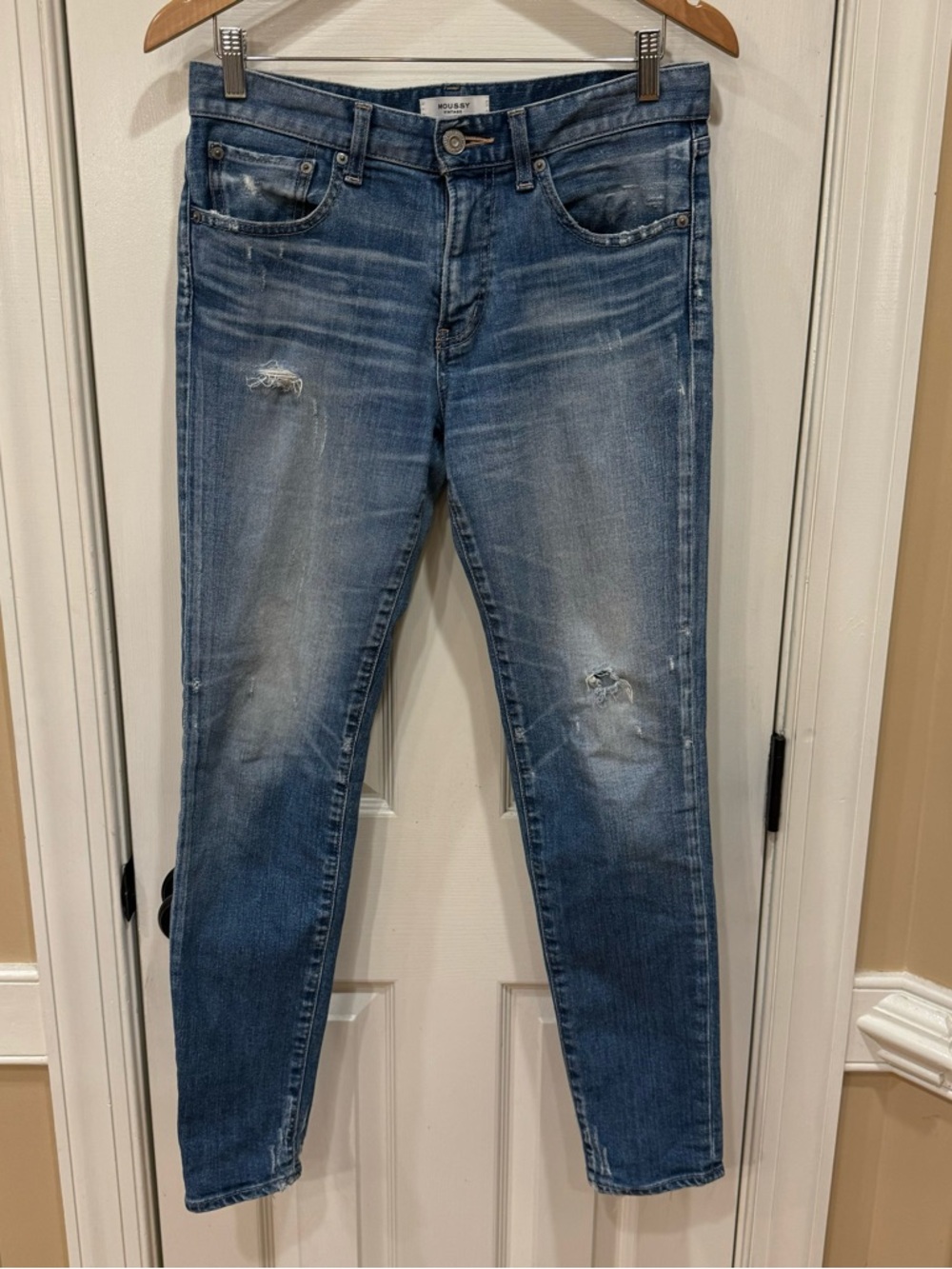 NWOT Moussy Vintage Velma Distressed Jeans Sz 28 Saab collab Japan